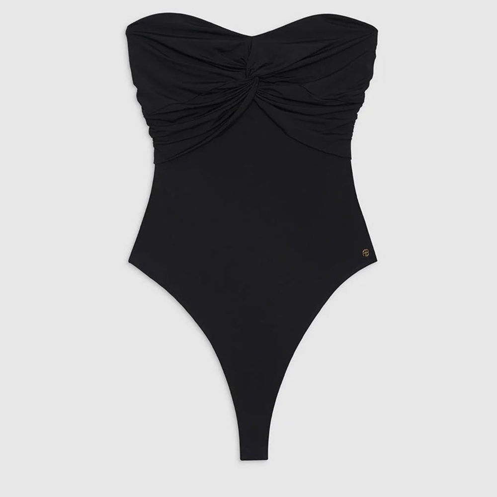 Anine Bing Black Strapless Twist-Front Bodysuit
